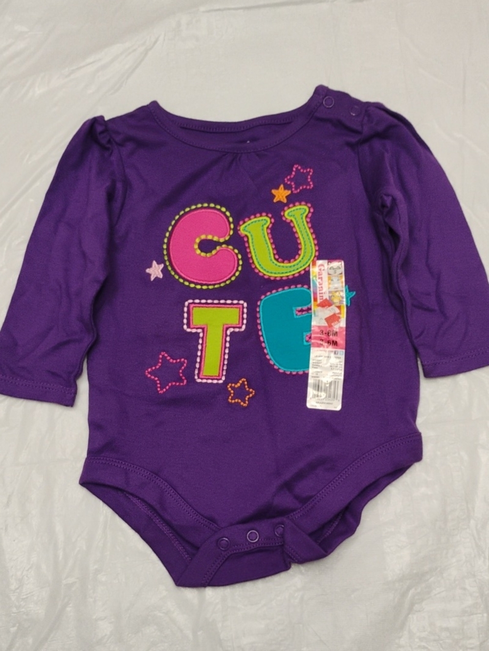 Garanimals Purple Long-Sleeve Bodysuit with Colorful 'CUTE' Graphic